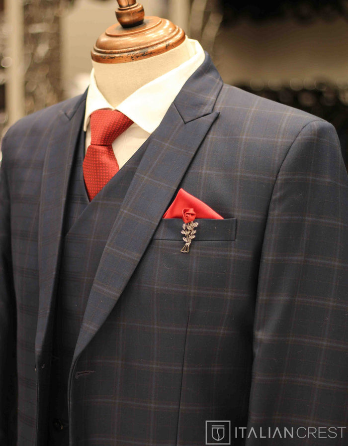 Dark Blue Checks 3-Piece Peak Lapel Suit