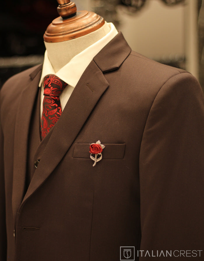 Dark Brown 3-Piece Notch Lapel Suit