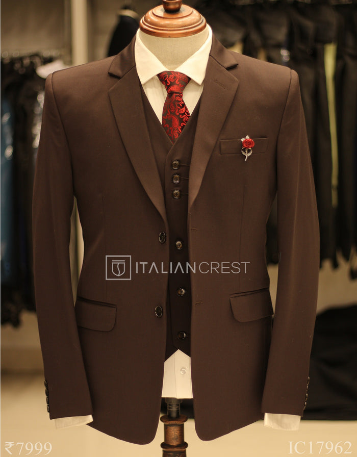 Dark Brown 3-Piece Notch Lapel Suit