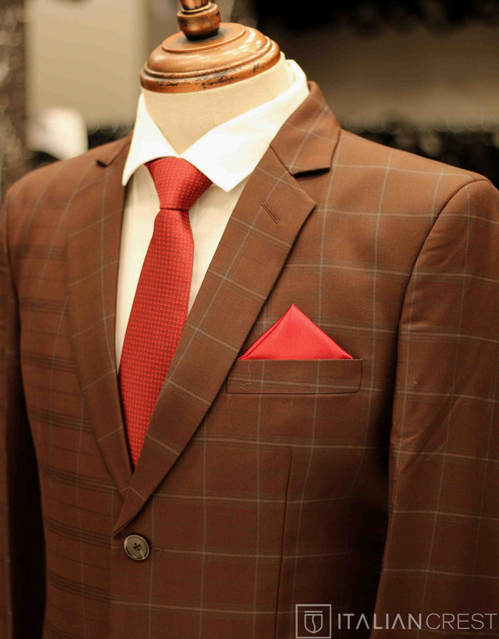 Dark Brown Checked Single Breasted Suit