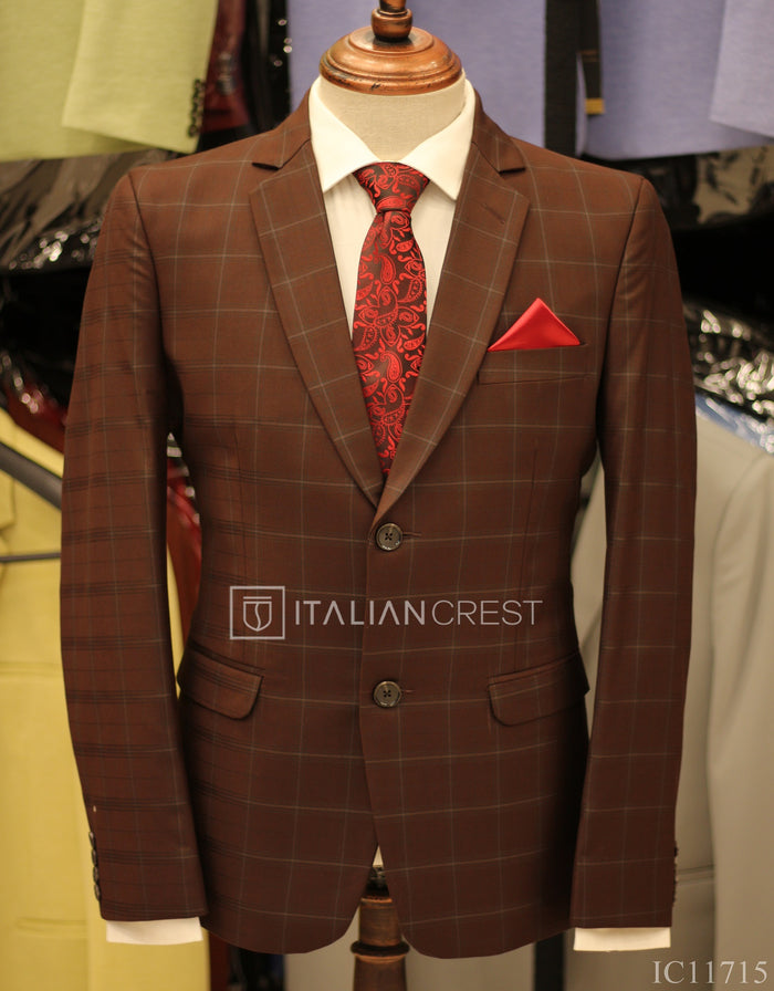 Dark Brown Checked Single Breasted Suit