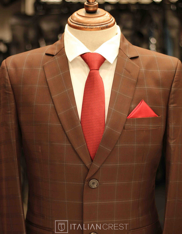 Dark Brown Checked Single Breasted Suit