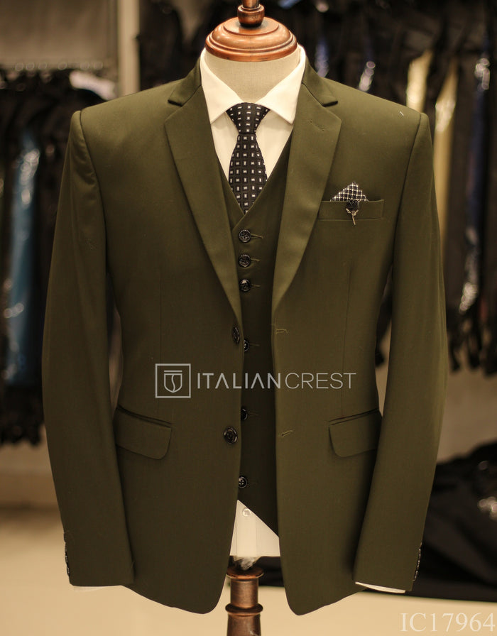 Dark Green 3-Piece Notch Lapel Suit