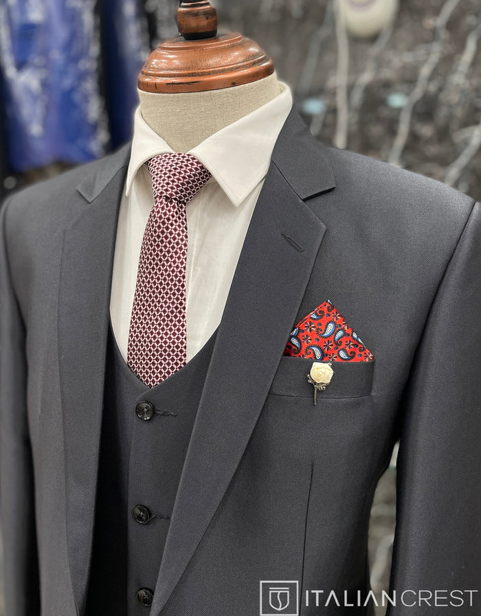 Dark Grey 3-Piece Notch Lapel Suit