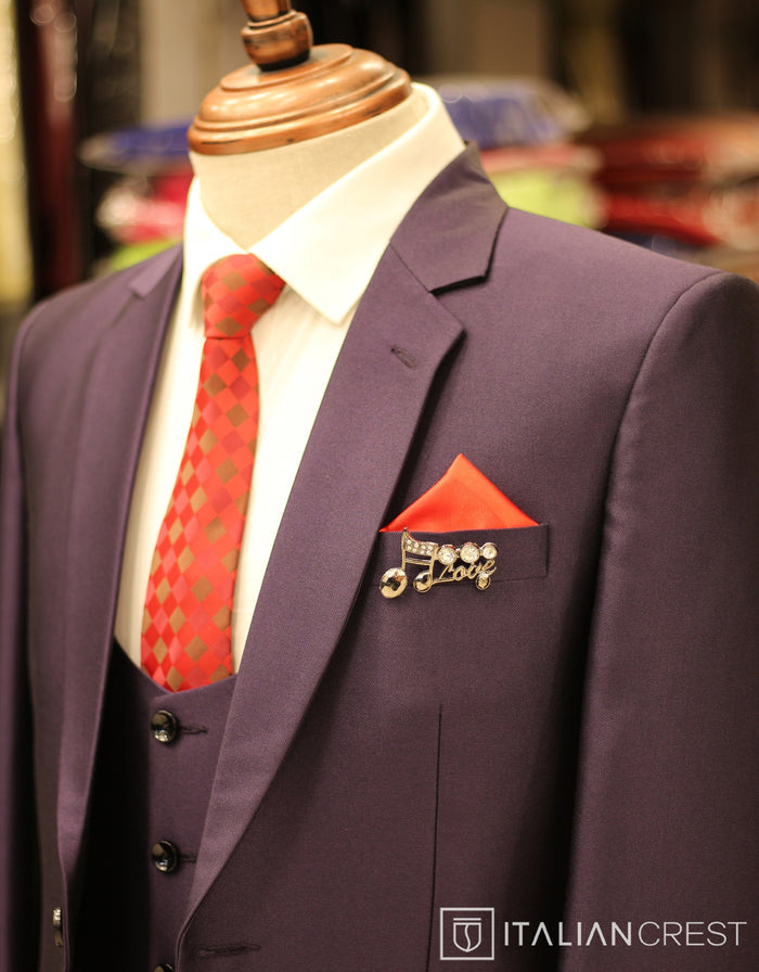 Dark Purple 3-Piece Notch Lapel Suit