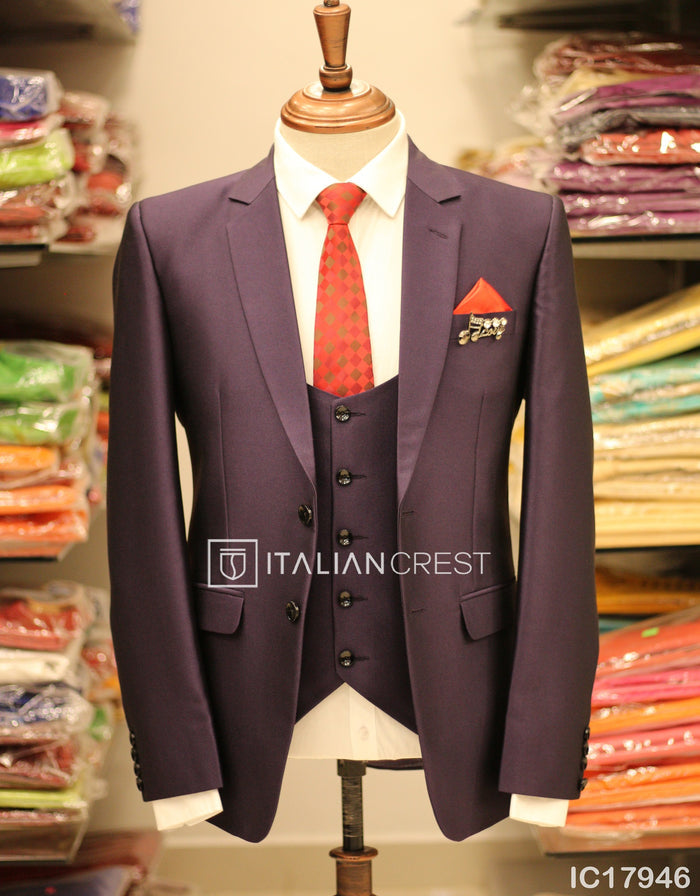 Dark Purple 3-Piece Notch Lapel Suit