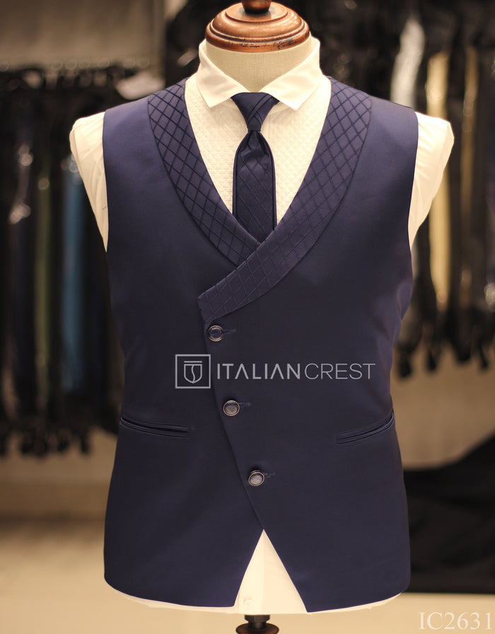 Dark Royal Blue Jacquard 5pc Wedding Suit