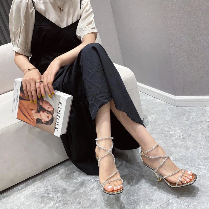 Diamond Cross Strap Heels fashionnsio