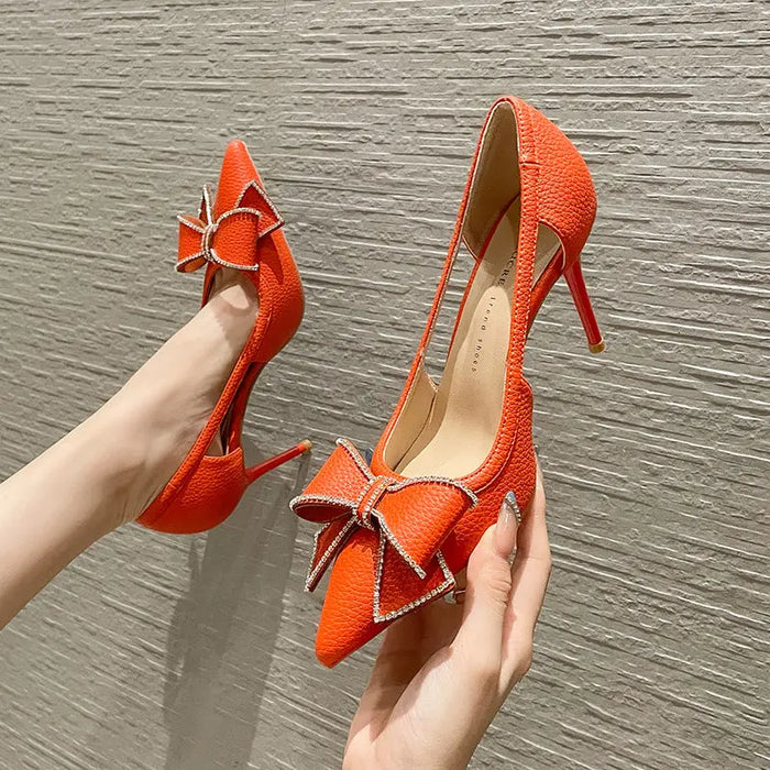 Diamond Bowknot Hollow Out Heels fashionnsio