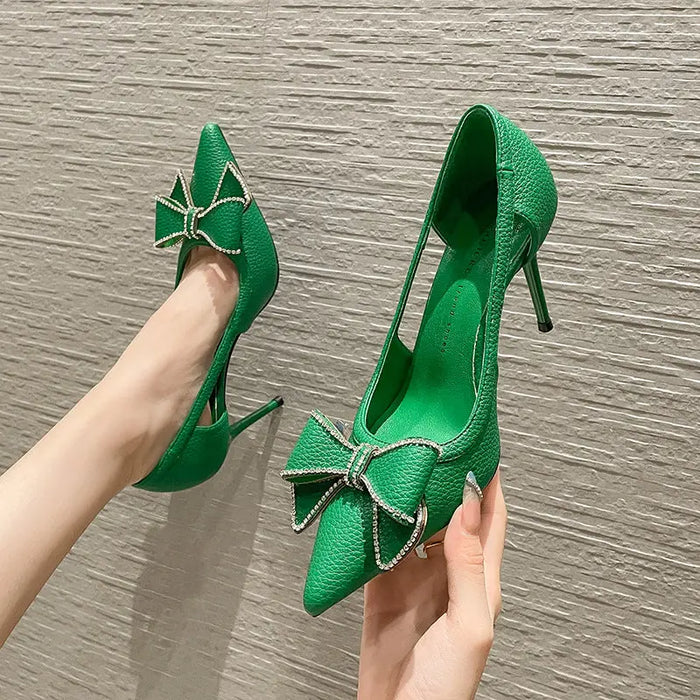 Diamond Bowknot Hollow Out Heels fashionnsio