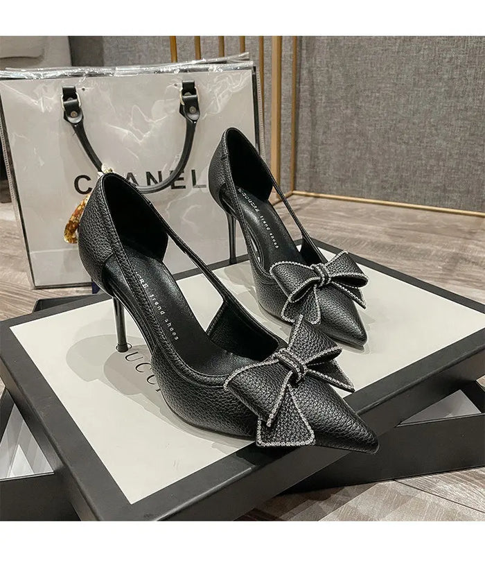 Diamond Bowknot Hollow Out Heels fashionnsio