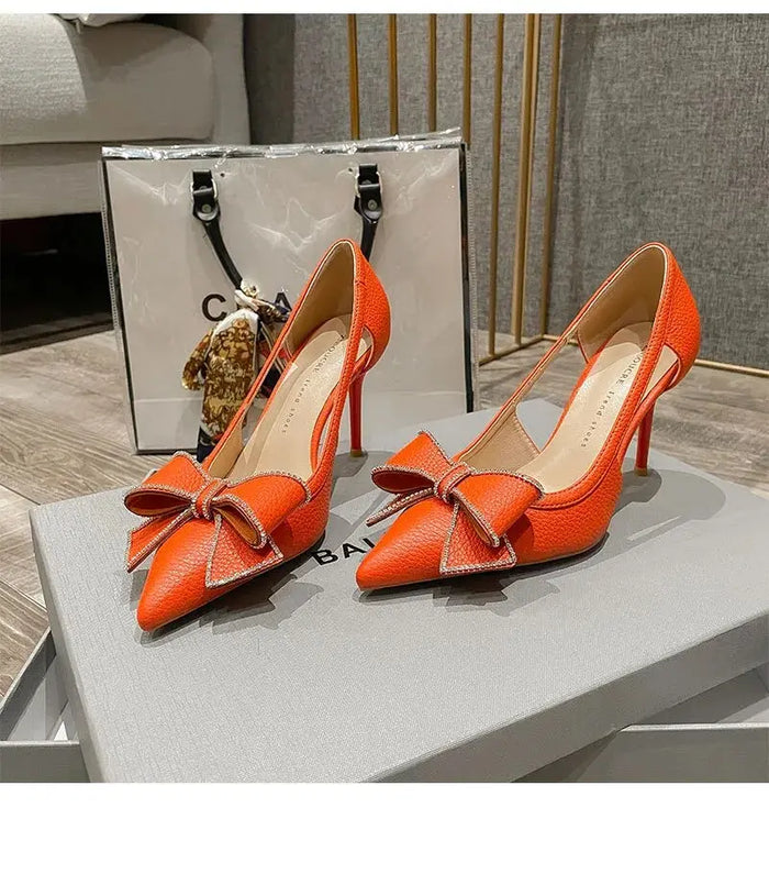 Diamond Bowknot Hollow Out Heels fashionnsio