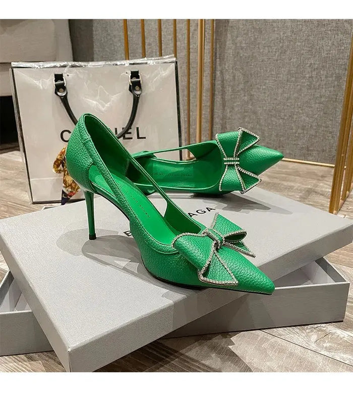 Diamond Bowknot Hollow Out Heels fashionnsio