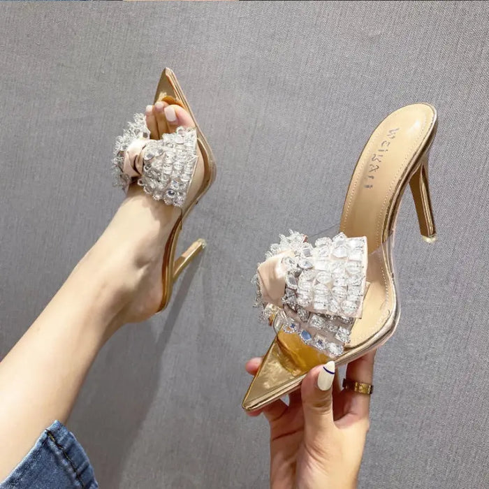 Crystal Bowknot PVC Transparent Heels fashionnsio