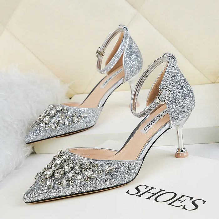 Bling Rhinestone Sequins Heels fashionnsio