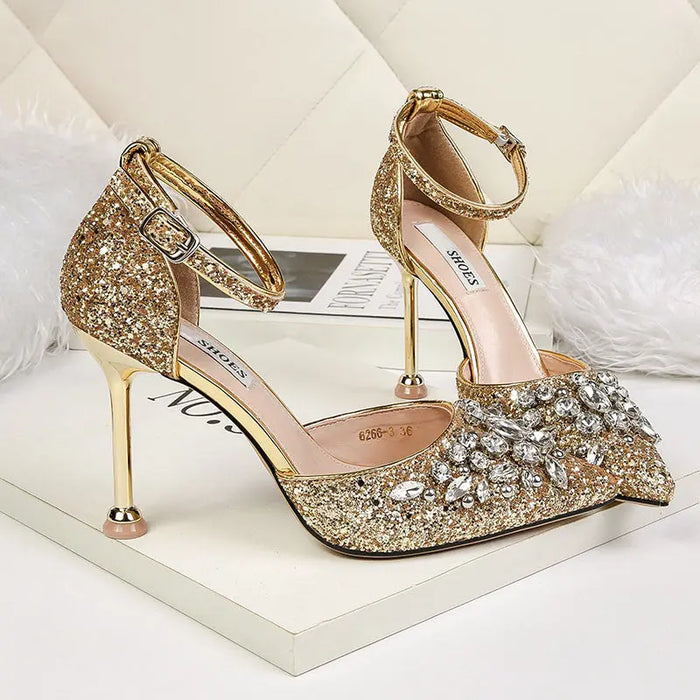 Bling Rhinestone Sequins Heels fashionnsio