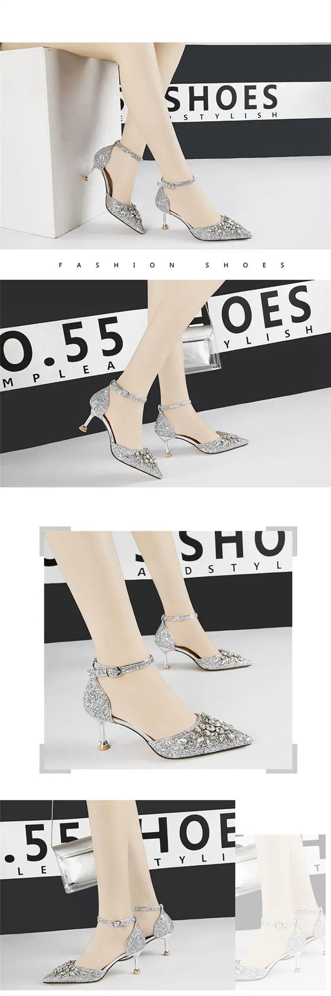Bling Rhinestone Sequins Heels fashionnsio