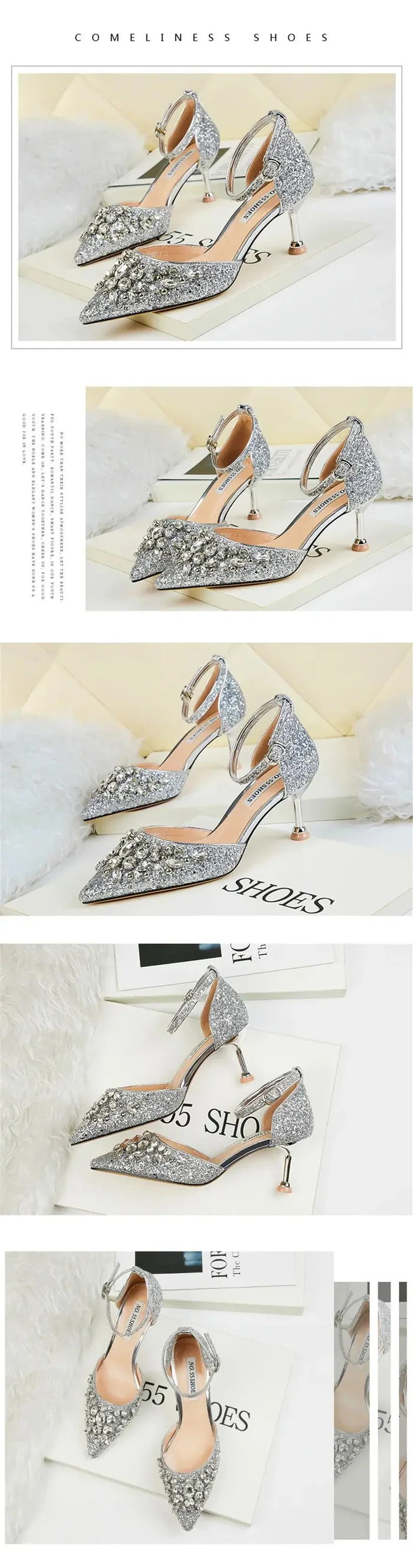 Bling Rhinestone Sequins Heels fashionnsio