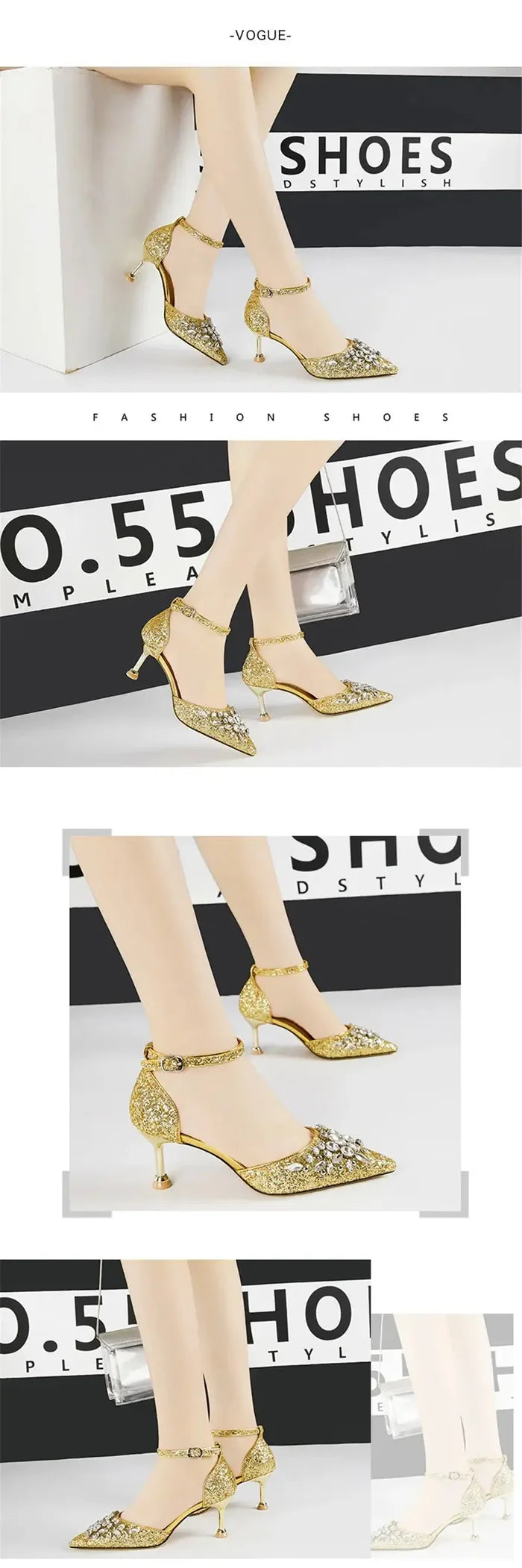 Bling Rhinestone Sequins Heels fashionnsio