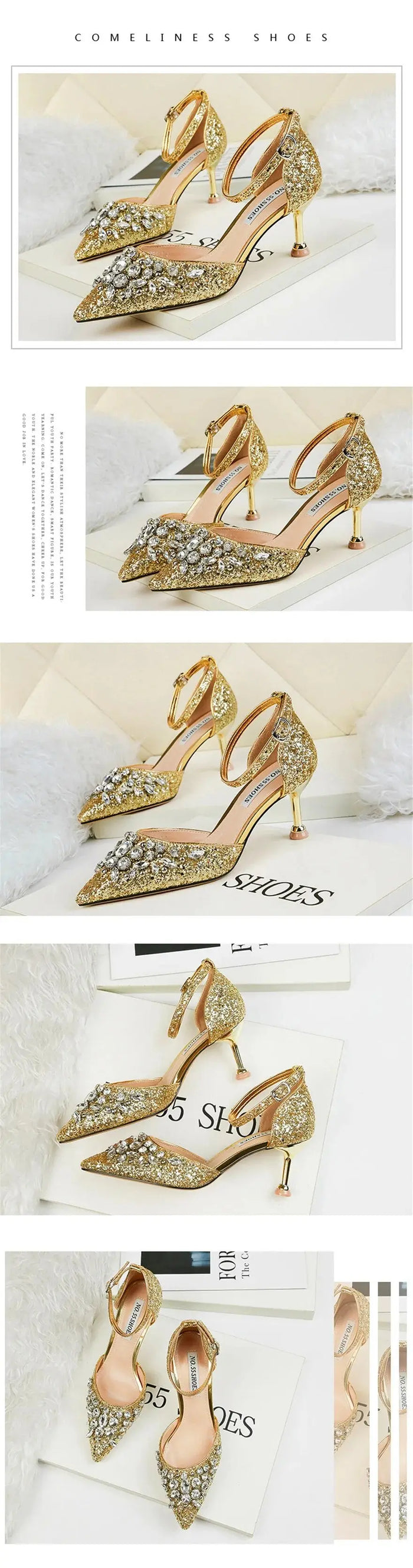 Bling Rhinestone Sequins Heels fashionnsio