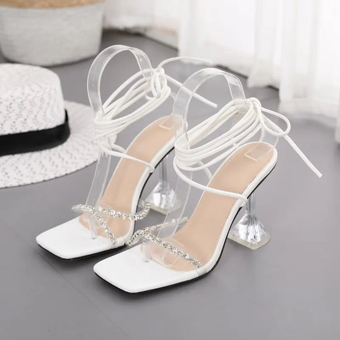 Diamond Wine Glass Lace Up Heels fashionnsio