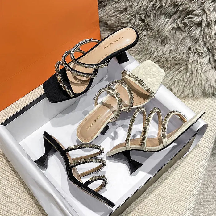 Gemstones Bling Triangle Heels fashionnsio