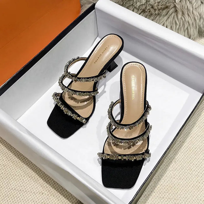 Gemstones Bling Triangle Heels fashionnsio
