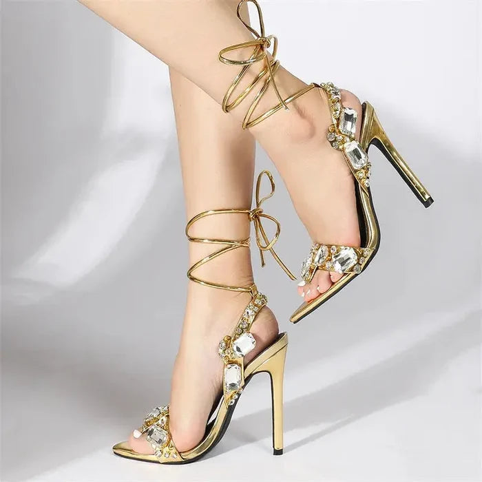 Golden lace up Diamond Heel fashionnsio