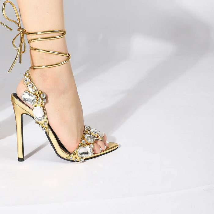 Golden lace up Diamond Heel fashionnsio