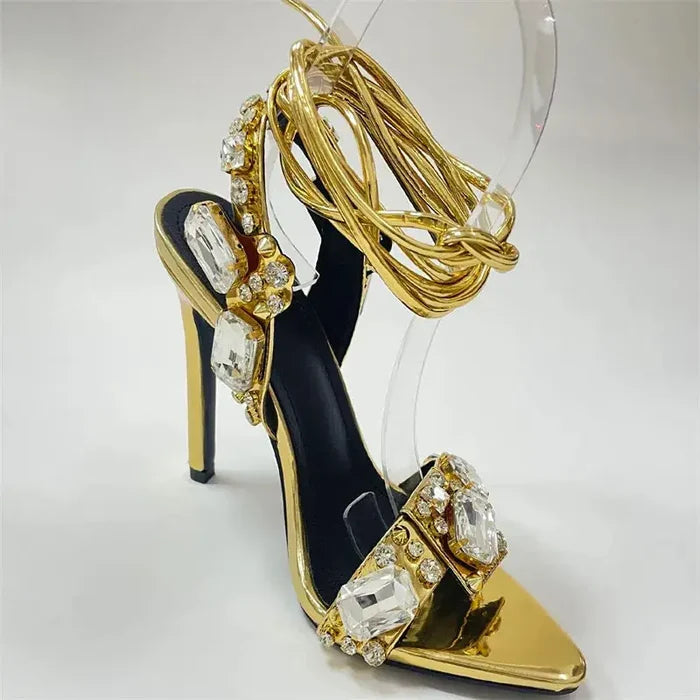 Golden lace up Diamond Heel fashionnsio
