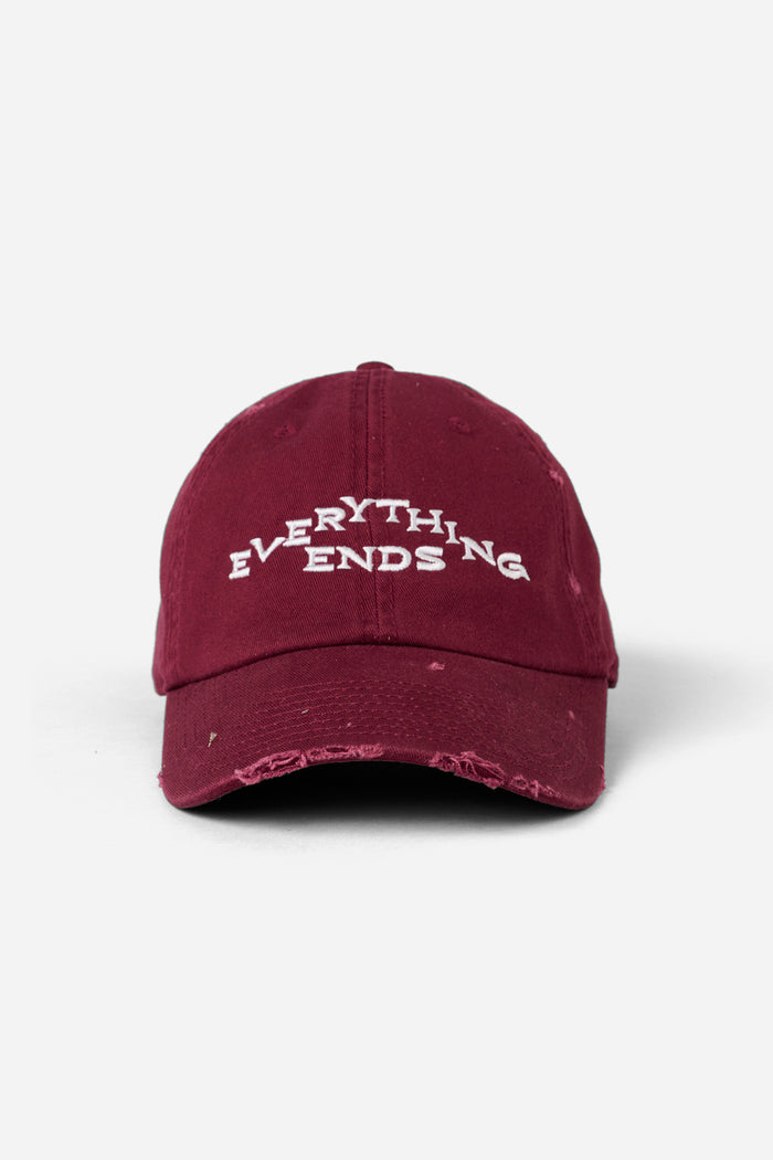 Distressed Everything Ends Cap Burgundy / Look Back and Laugh Books