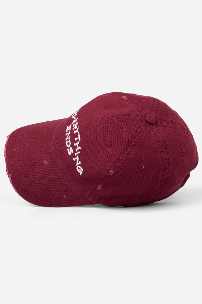 Distressed Everything Ends Cap Burgundy / Look Back and Laugh Books