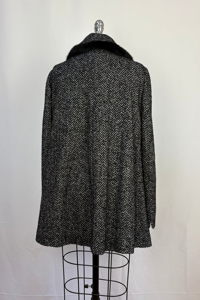 Dolce & Gabbana Mink Trim Black & White Tweed Coat
