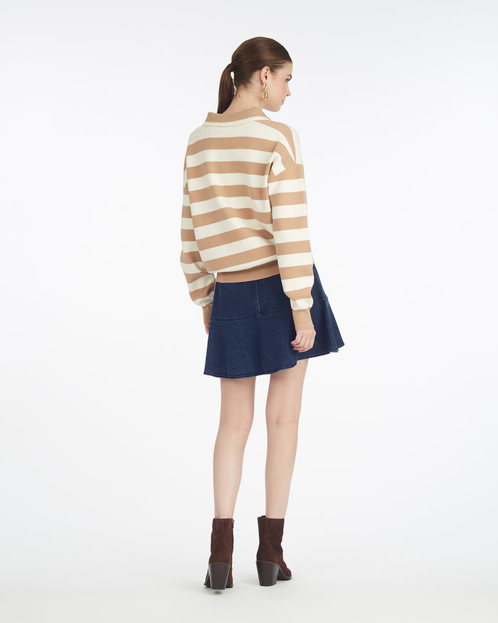 Double Johnny Collar Rugby Stripe Pullover