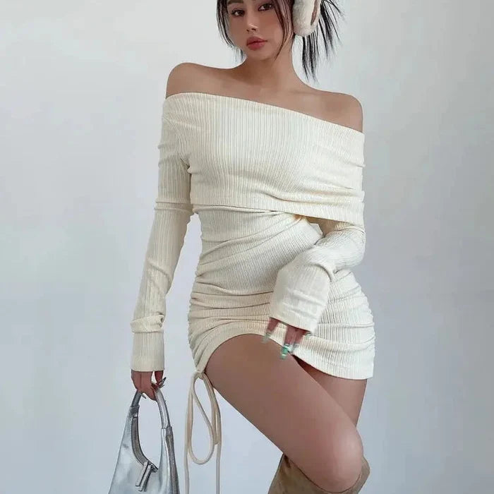 Off Shoulder Sexy Knitted Dress fashionnsio