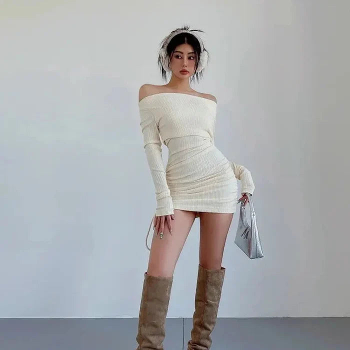 Off Shoulder Sexy Knitted Dress fashionnsio
