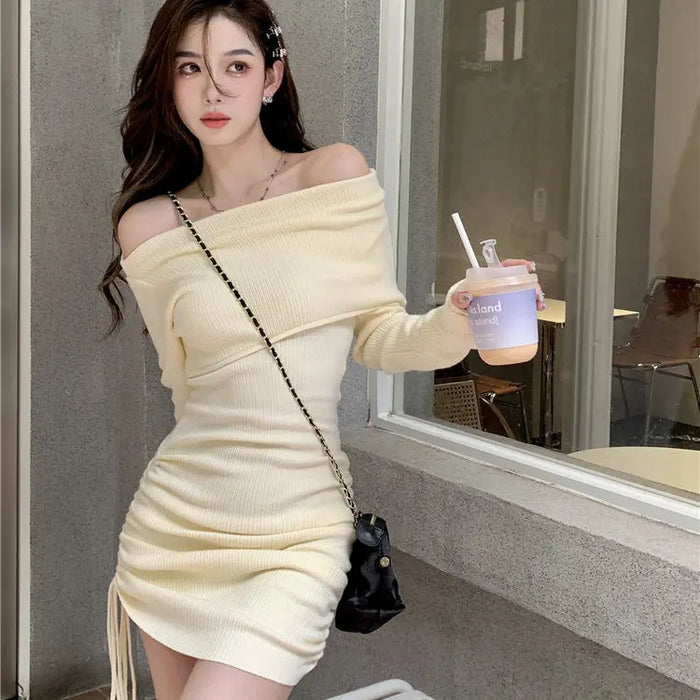 Off Shoulder Sexy Knitted Dress fashionnsio