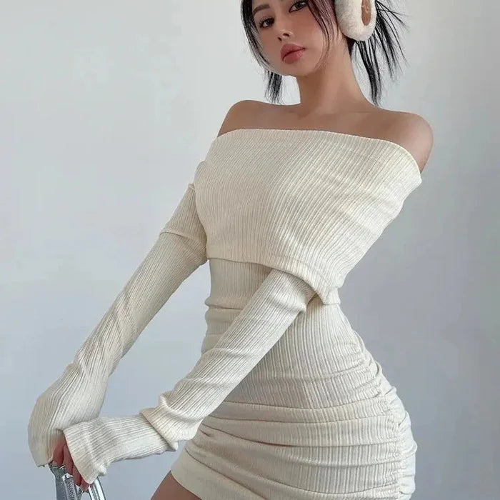 Off Shoulder Sexy Knitted Dress fashionnsio