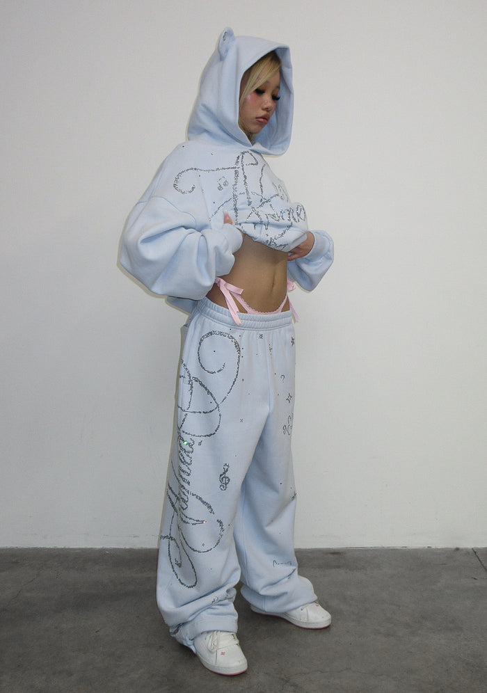 DREAMER RHINESTONE TEDDY OVERSIZED SWEATPANTS BABY BLUE