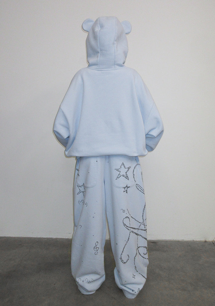 DREAMER RHINESTONE TEDDY PULLOVER HOODIE BABY BLUE