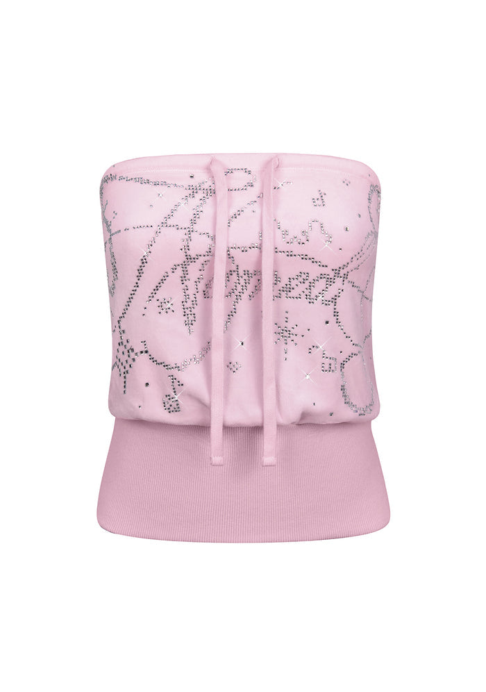 DREAMER RHINESTONE VELOUR TUBE TOP BABY PINK
