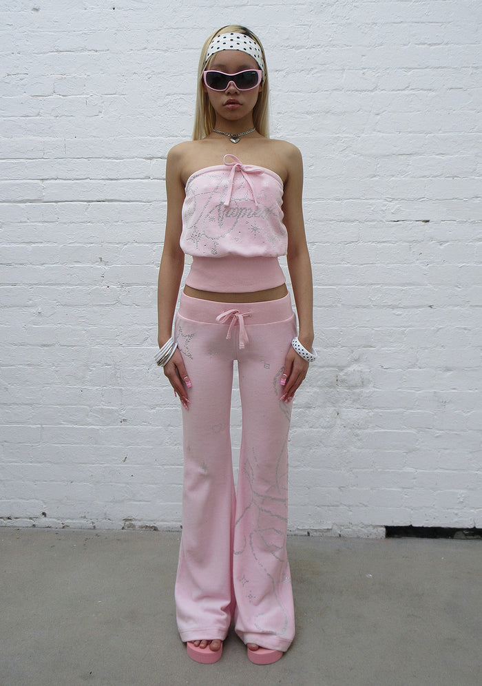 DREAMER RHINESTONE VELOUR TUBE TOP BABY PINK