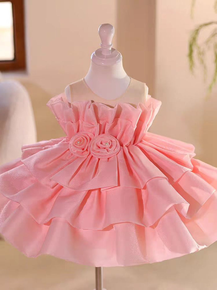 Elegant Black Ball Gown Flower Girl Dress with Ruffle Layers D128