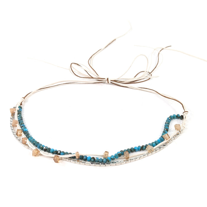 Emilia - 3 Strand Hat Accessory - Silver/Turquiose