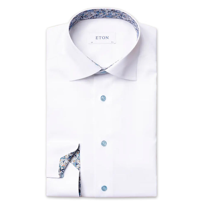 Eton - Contemporary Fit Floral Trim Shirt in White - Nigel Clare