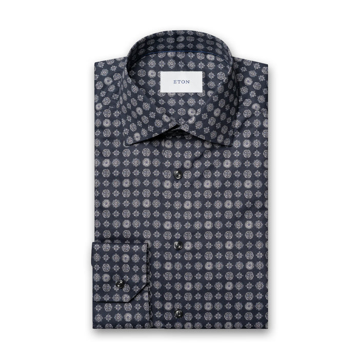 Eton - Geometric Signature Twill Slim Shirt in Navy