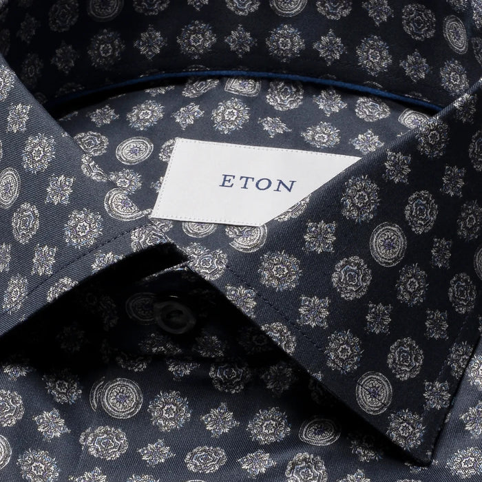 Eton - Geometric Signature Twill Slim Shirt in Navy