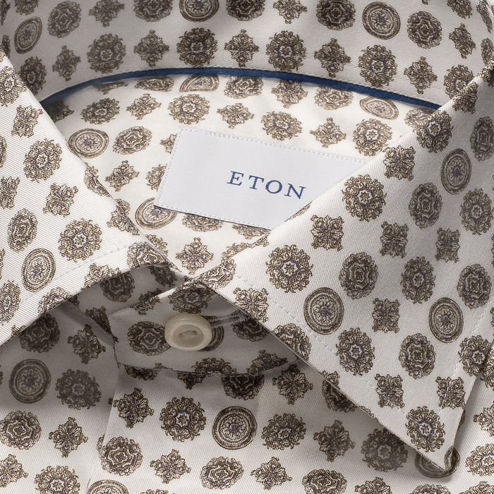 Eton - Geometric Signature Twill Slim Shirt in White/Brown
