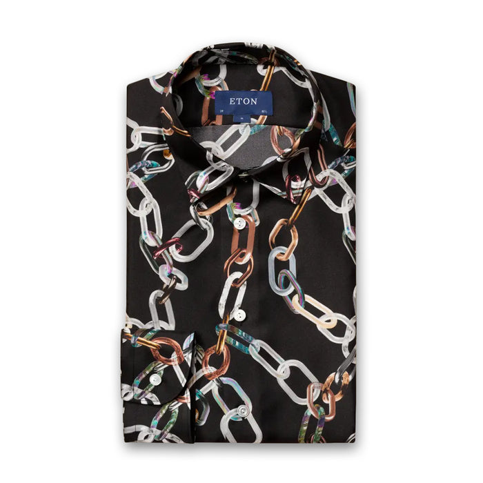 Eton - Slim Fit 3D Print Silk Shirt in Black - Nigel Clare
