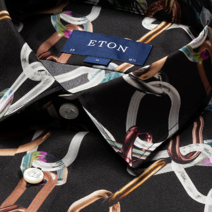 Eton - Slim Fit 3D Print Silk Shirt in Black - Nigel Clare